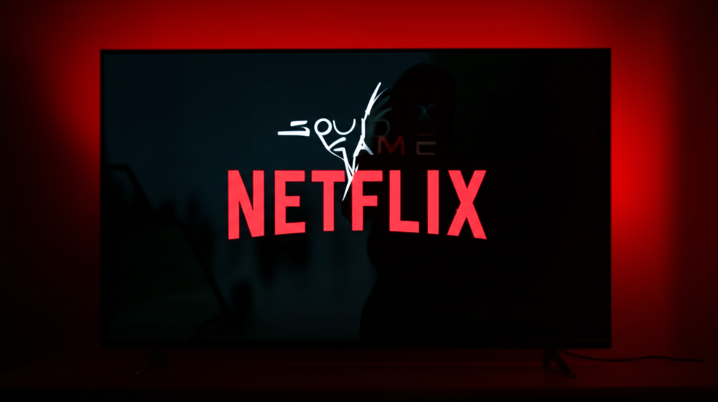 Netflix Logo on TV Screen in Squid Game Setting